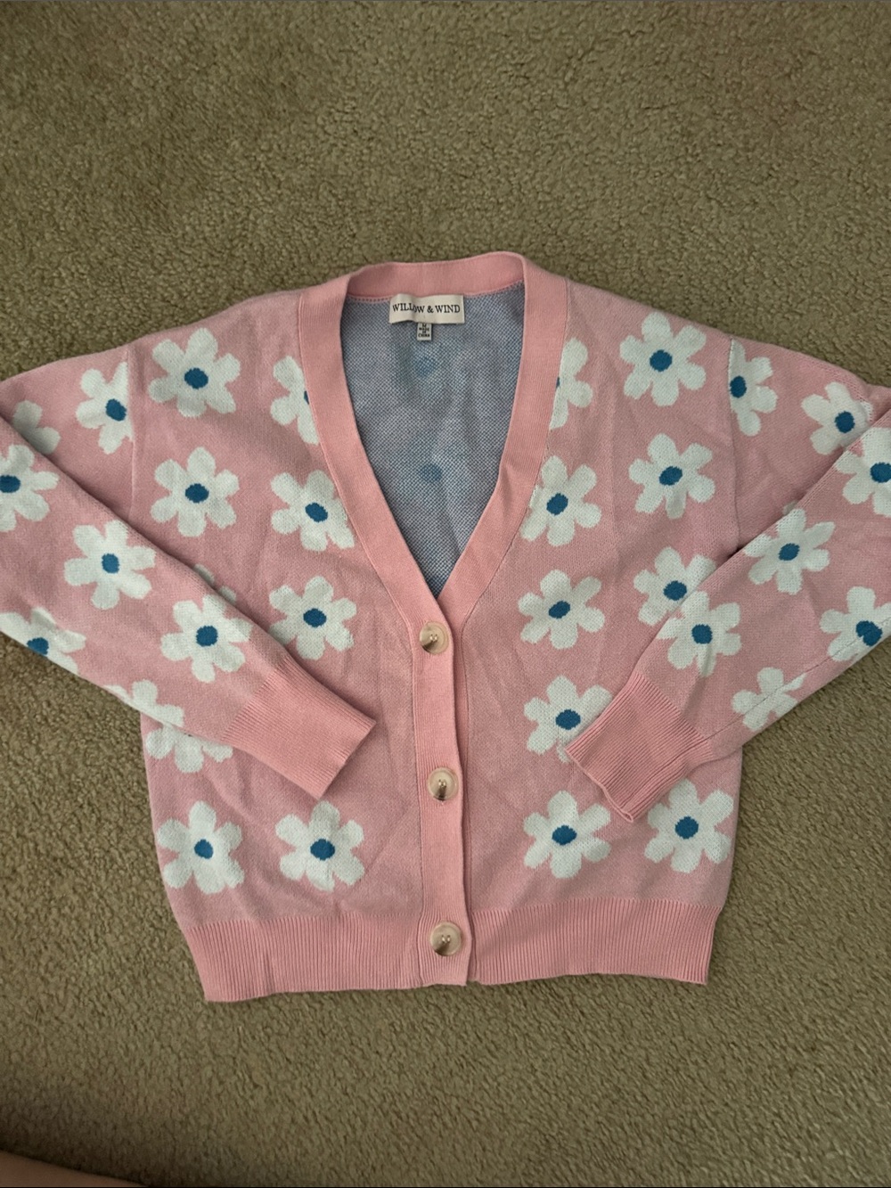 M Pink Floral V-Neck Cardigan